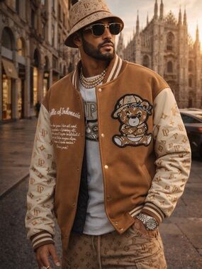 Left Point Flight Varsity Jacket Cream Teddy Bear Limited Edition Luxury- XXL